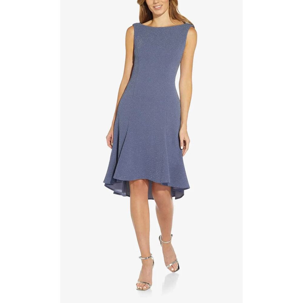 Adrianna Papell Steel Blue Glitter Cowl Back Jersey Dress 0 NEW